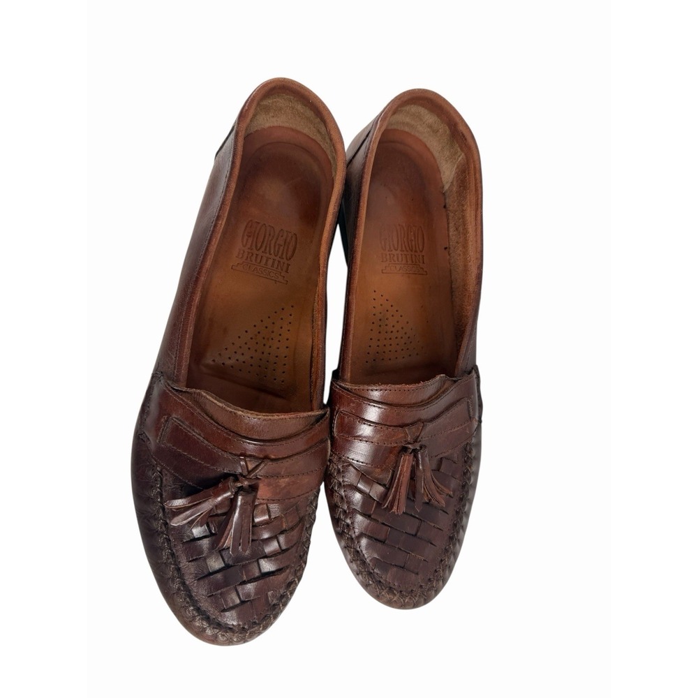 Giorgio Brutini Brown Leather Loafers Tassel Kiltie Shoes Men's Size 9D